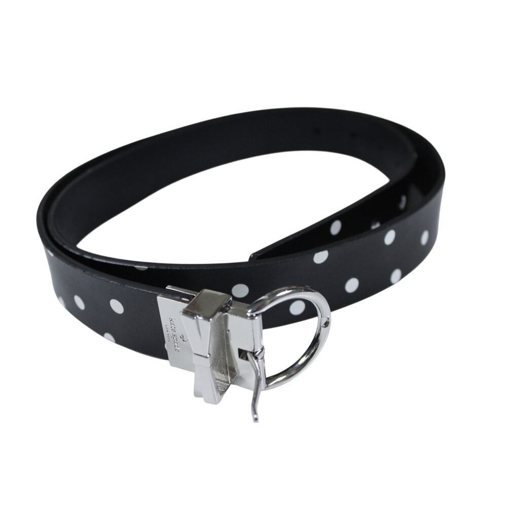 Kate Spade polka dot black white belt leather reversible 1.25" wide EUC